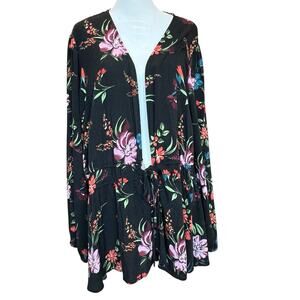 Torrid Black Pink Dark Floral Print Tunic Wrap Blouse V-neck Top Womens Size 4 X